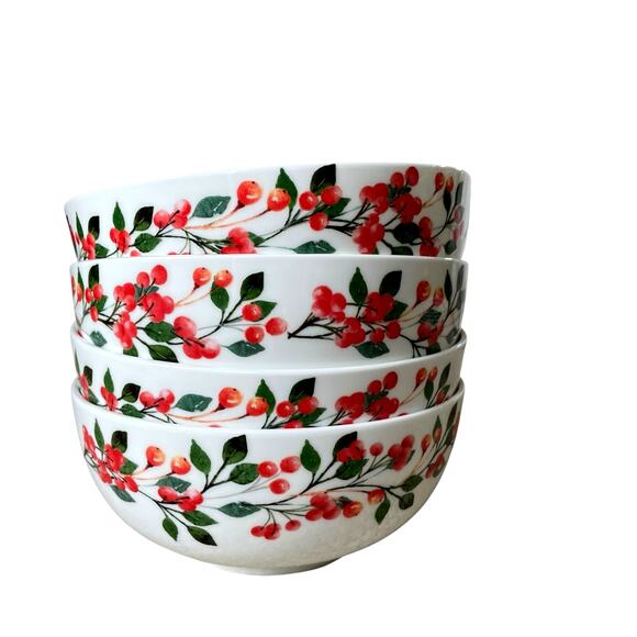 MIKASA Cardinal Leaves Porcelain Bowl 6in Set of 4 All Purpose NEW - Picture 4 of 10